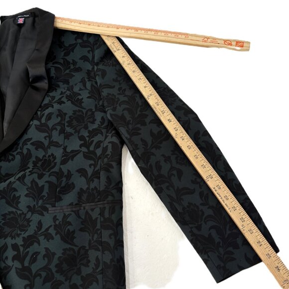 Saville Row Black Floral Satin Shawl Lapel Slim Cut  Evening Formal Jacket - Picture 12 of 13